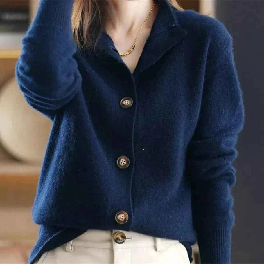 Women's Relaxed Fit Mock Neck Button Front Cardigan