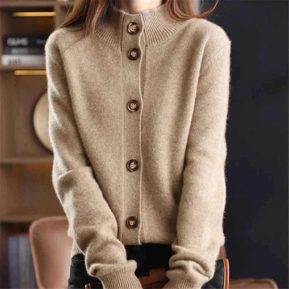 Women's Relaxed Fit Mock Neck Button Front Cardigan