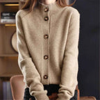 Women's Relaxed Fit Mock Neck Button Front Ribbed Cardigan