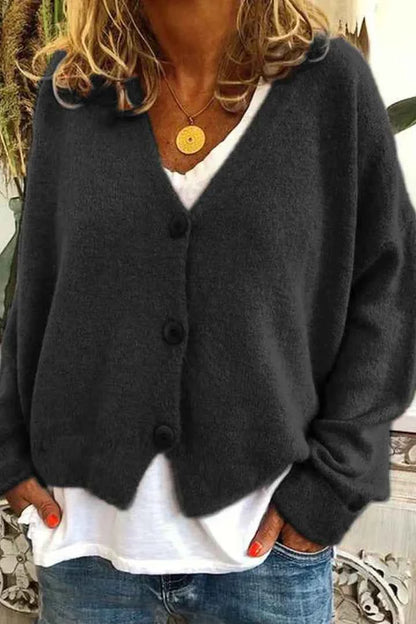 Women's Wool Cardigan Relaxed Fit Button Closure Red Winter Black