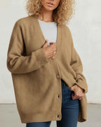 Women's Oversized V Neck Button Front Acrylic Knit Cardigan Khaki