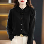 Women's Wool Blend Relaxed Fit Long Sleeve Cardigan Winter Black