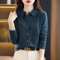 Women's Wool Blend Relaxed Fit Long Sleeve Cardigan Winter Blue