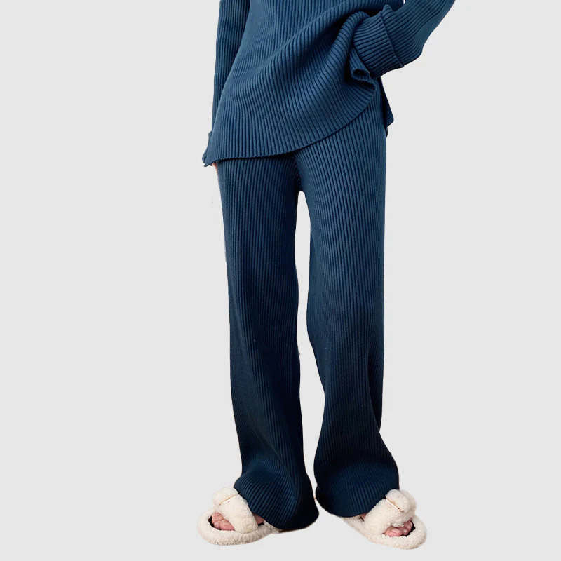 Women's Relaxed Knit Set – Round Neck Sweater & Wide Elastic Waist Pants