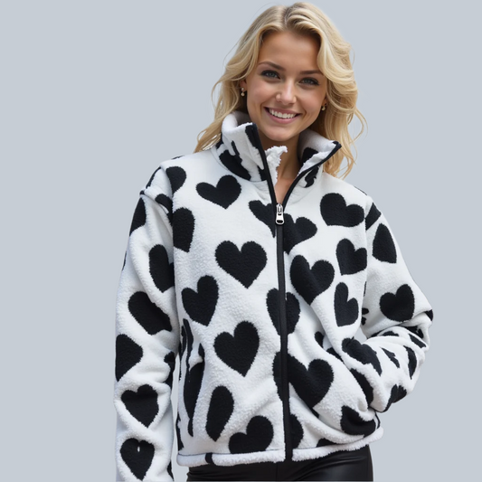 Women's Reversible Heart Design Stand Collar Winter Jacket