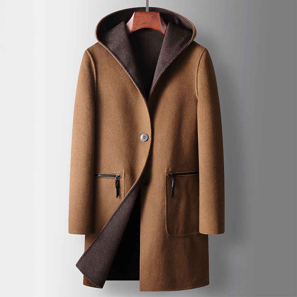 Women's Reversible Hooded Coat with Button Front and Patch Pockets