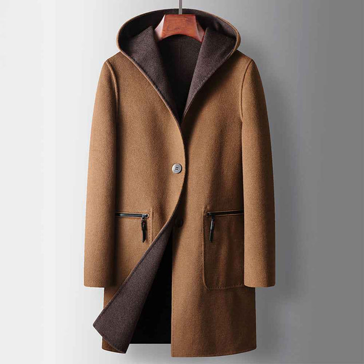Women's Reversible Hooded Coat with Button Front and Patch Pockets
