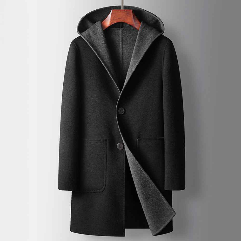 Women's Reversible Hooded Coat with Button Front and Patch Pockets Classic Black