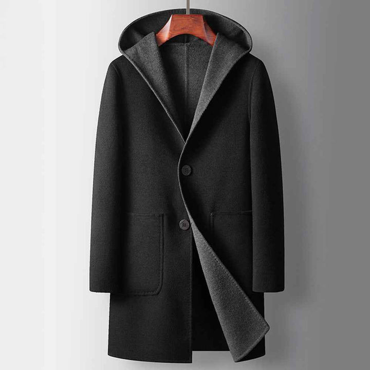 Women's Reversible Hooded Coat with Button Front and Patch Pockets Classic Black