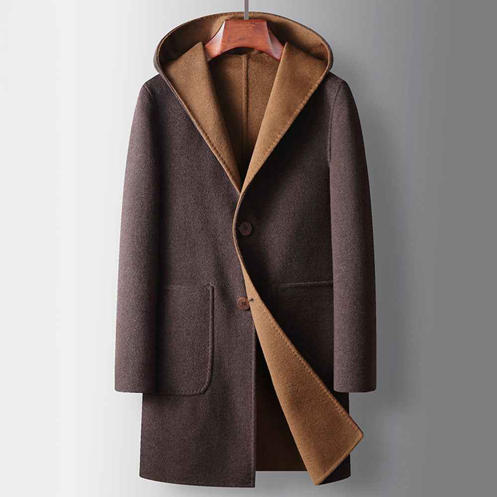 Women's Reversible Hooded Coat with Button Front and Patch Pockets Yellow Brown