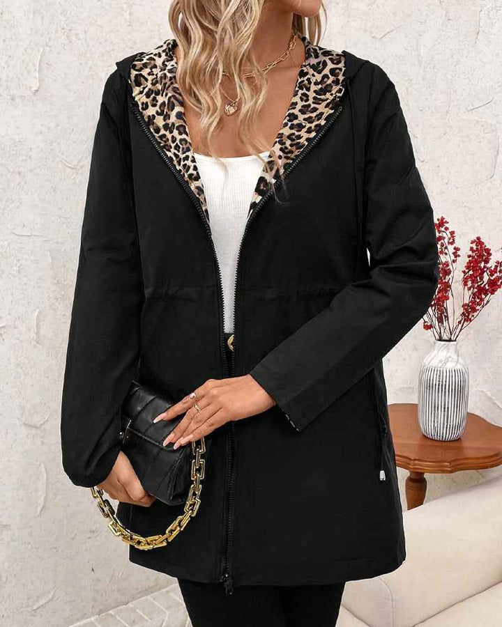 Women's Reversible Leopard Print Hooded Jacket
