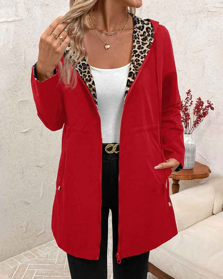 Women's Reversible Leopard Print Hooded Jacket