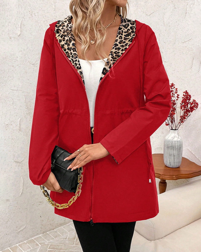 Women's Reversible Leopard Print Hooded Jacket