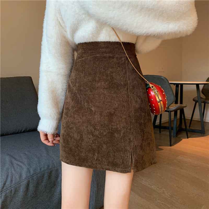 Women's Ribbed Corduroy Skirt Dark Brown