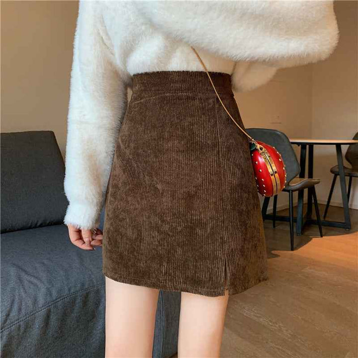 Women's Ribbed Corduroy Skirt Dark Brown