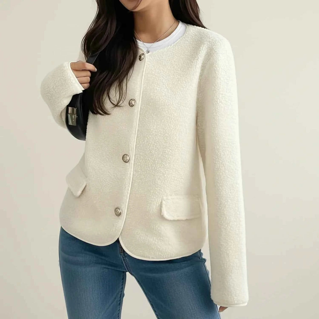 Women's Relaxed Fit Long Sleeve Button Pocket Acrylic Cardigan