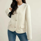 Women's Relaxed Fit Long Sleeve Button Pocket Acrylic Cardigan