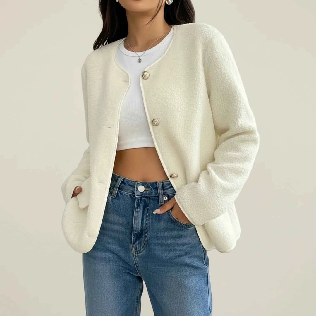 Women's Round Neck Cardigan Jacket White