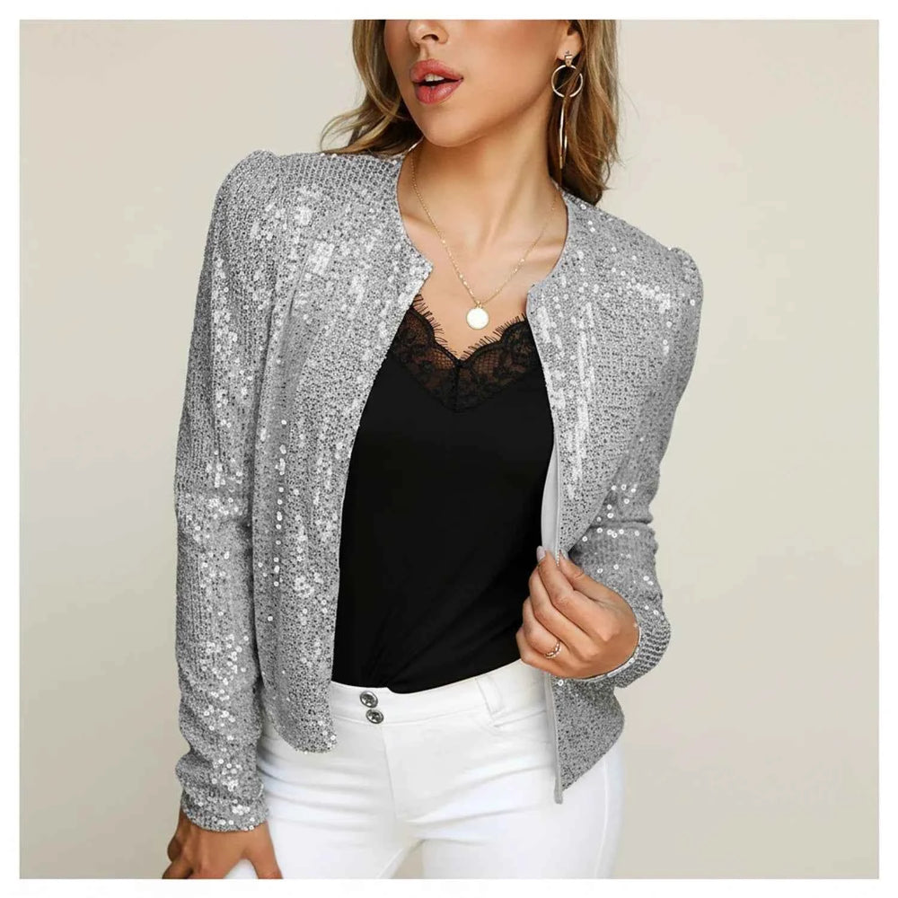 Women's Sequin Evening Jacket Silver