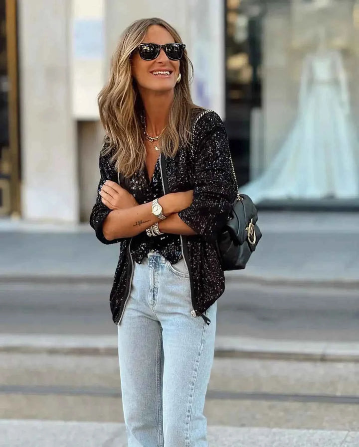 Women's Sequin Glamour Coat - Feline Style