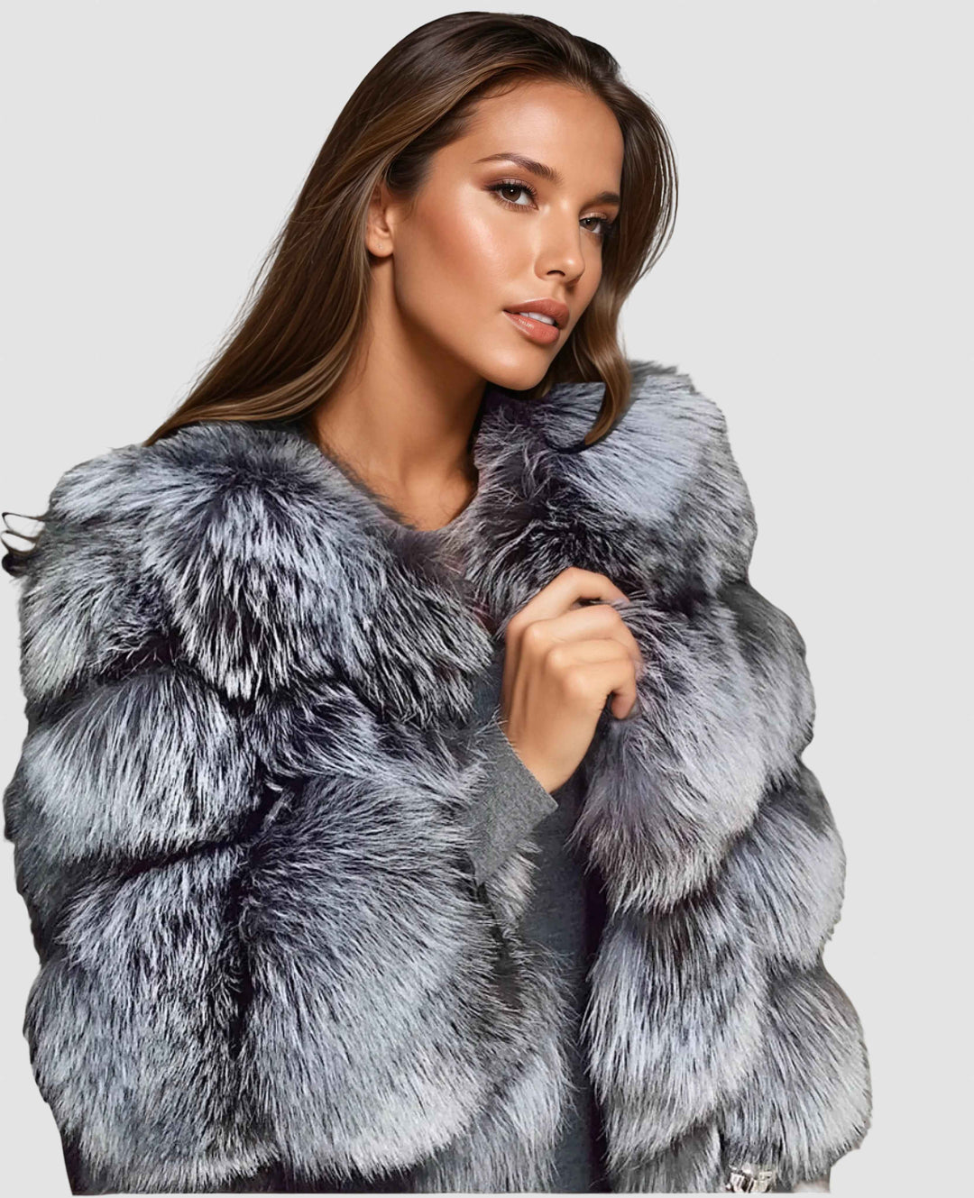 Women's Short Faux Fur Winter Coat - Stylish & Warm Outerwear Dark Grey