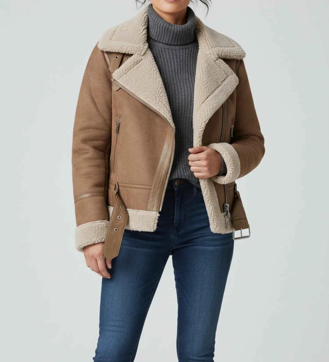 Women's Short Shearling Aviator Jacket