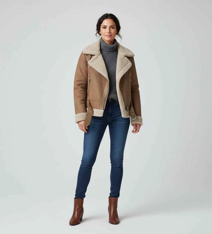 Women's Short Shearling Aviator Jacket