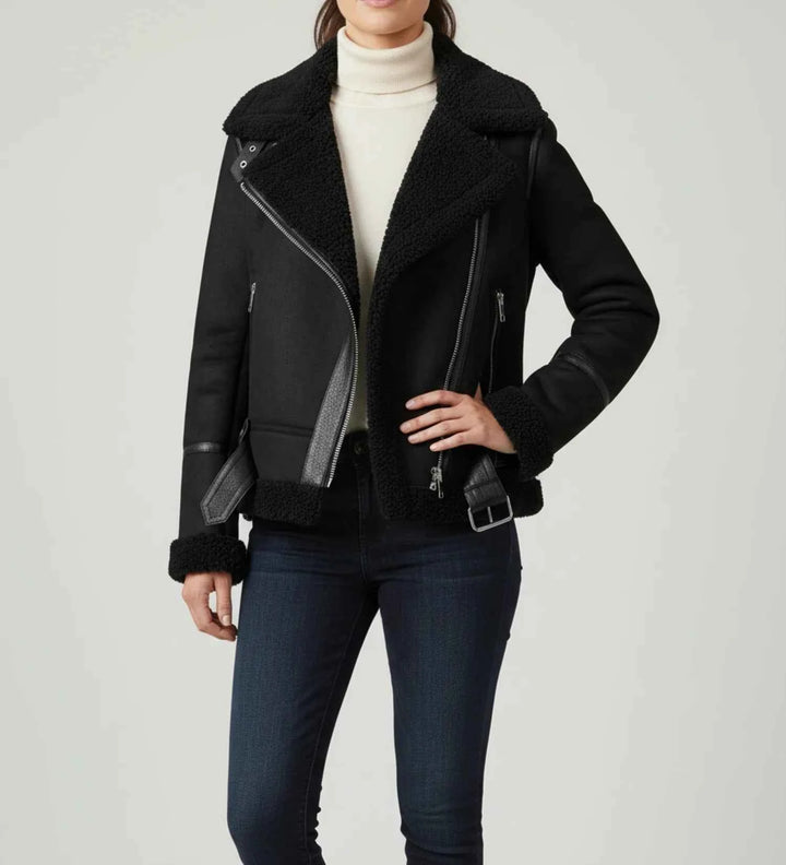 Women's Short Shearling Aviator Jacket