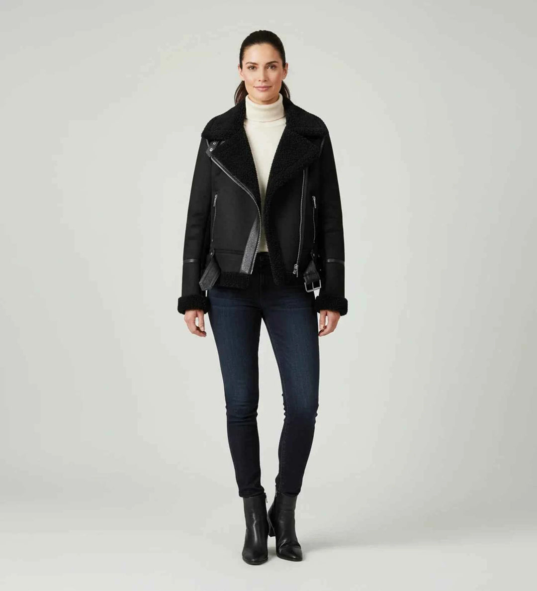 Women's Short Shearling Aviator Jacket