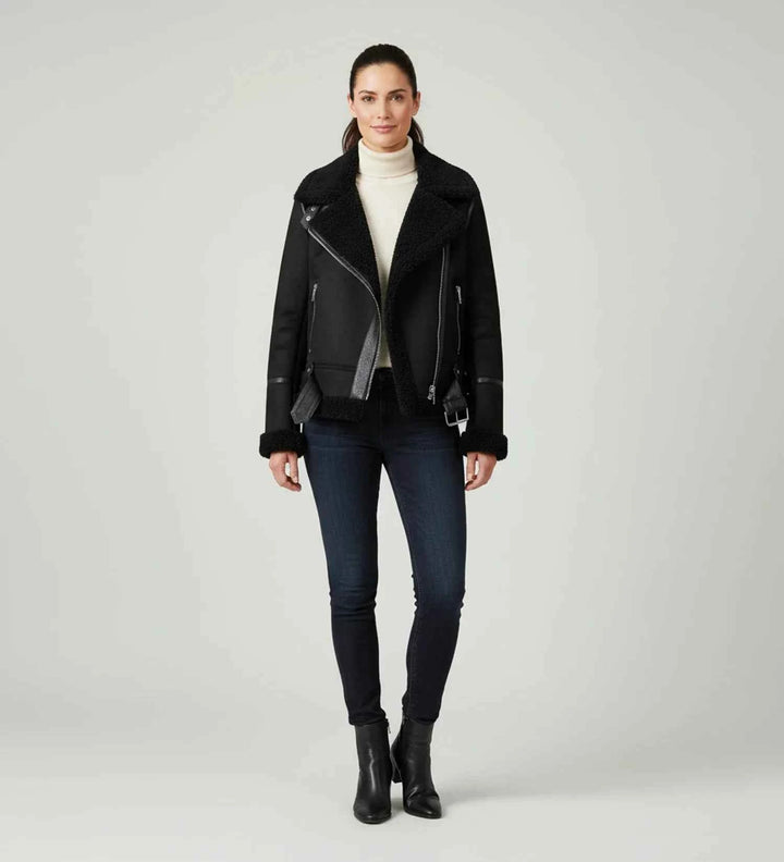 Women's Short Shearling Aviator Jacket