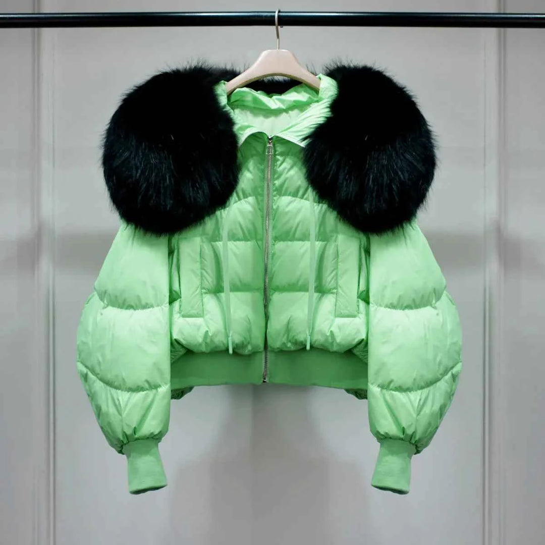 Women's Short White Duck Down Parka - Lightweight & Warm Green 4