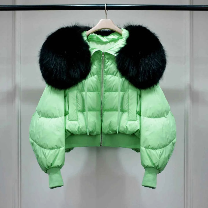 Women's Short White Duck Down Parka - Lightweight & Warm Green 4