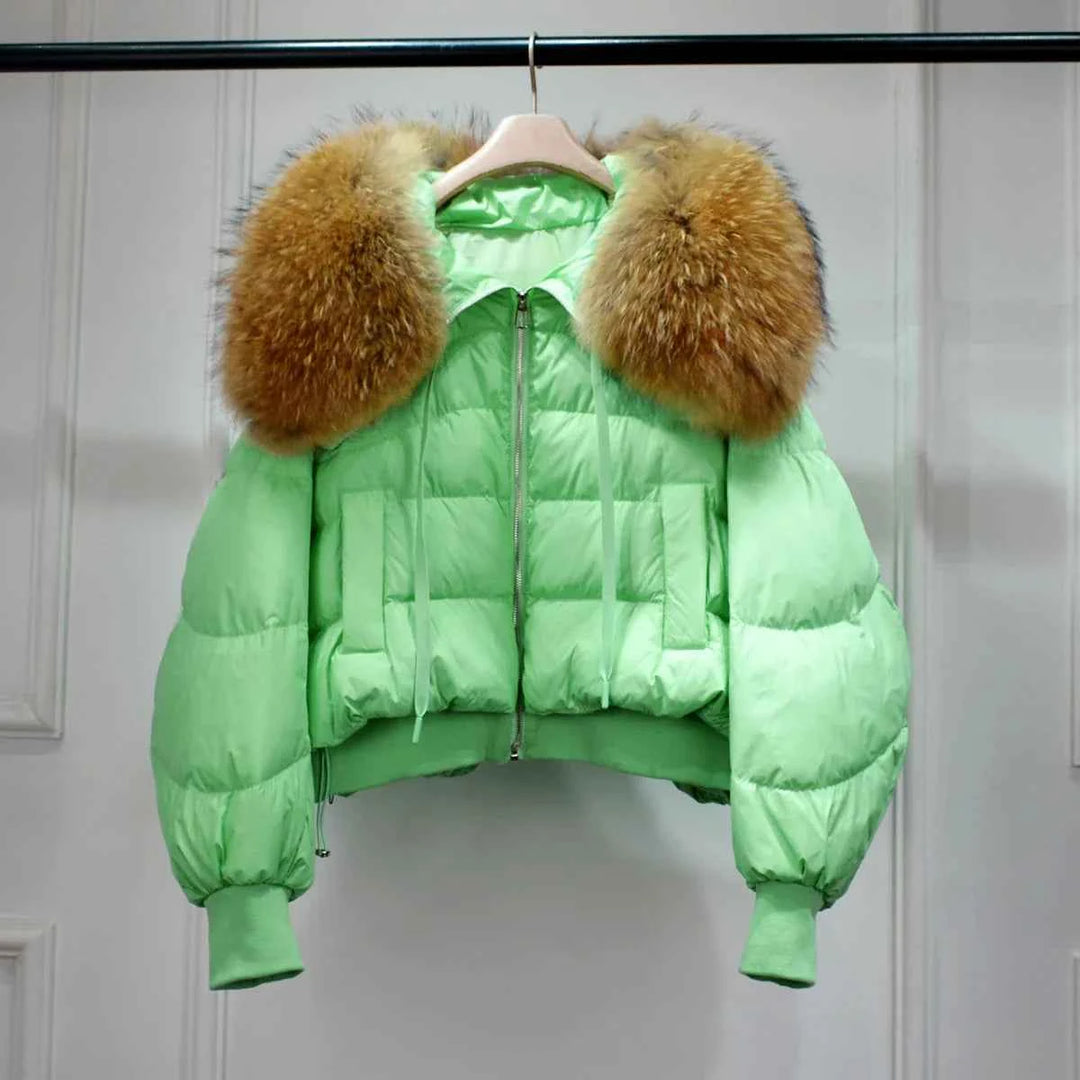 Women's Short White Duck Down Parka - Lightweight & Warm Green 3
