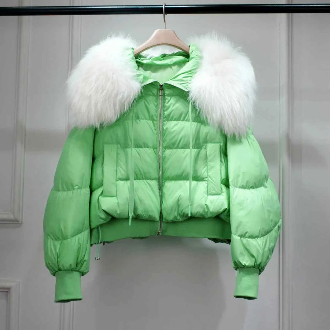 Women's Short White Duck Down Parka - Lightweight & Warm Green 2