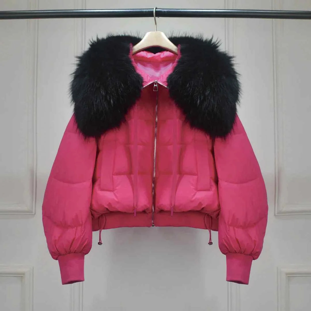 Women's Short White Duck Down Parka - Lightweight & Warm Rose 4