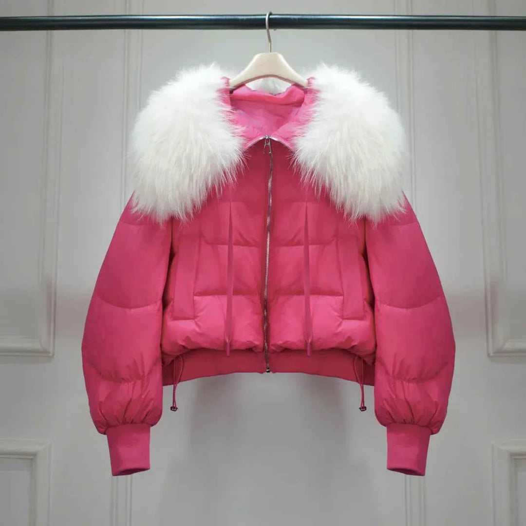 Women's Short White Duck Down Parka - Lightweight & Warm Rose 2