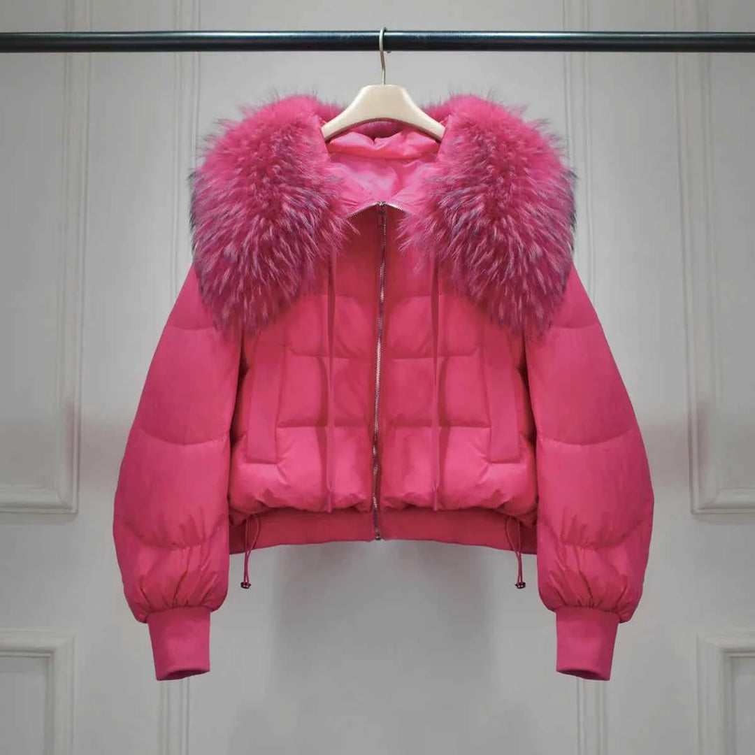 Women's Short White Duck Down Parka - Lightweight & Warm Rose 1
