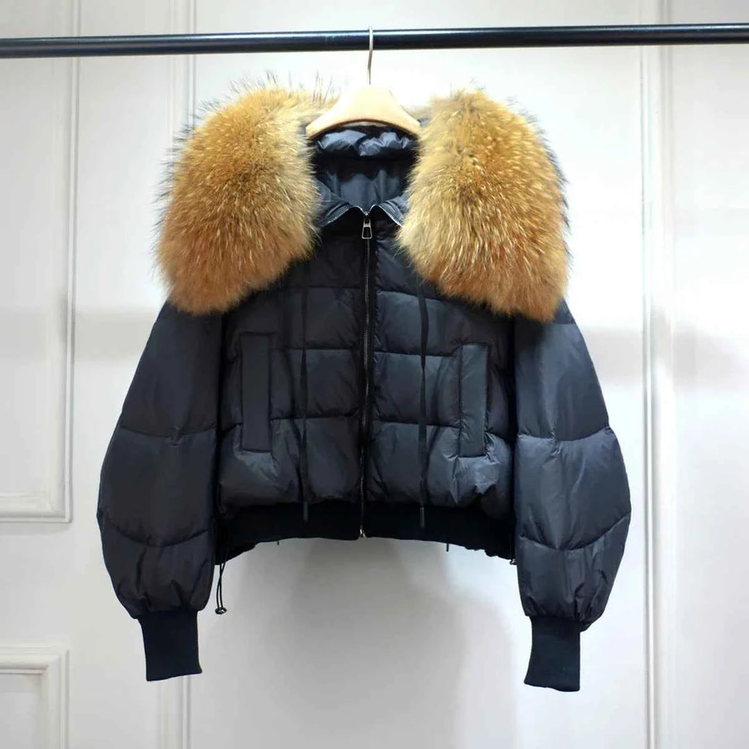 Women's Short White Duck Down Parka - Lightweight & Warm Black 2
