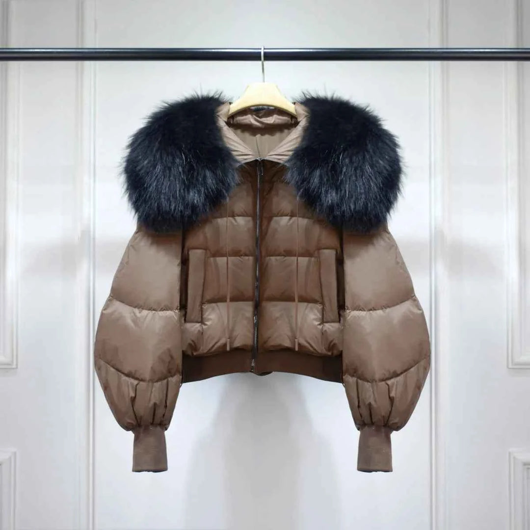 Women's Short White Duck Down Parka - Lightweight & Warm Brown 2