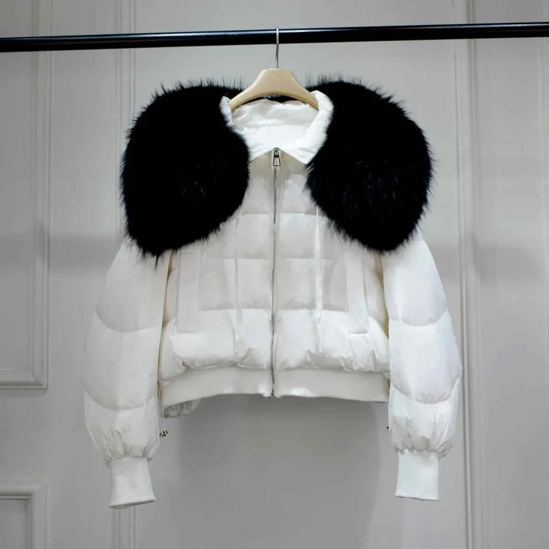 Women's Short White Duck Down Parka - Lightweight & Warm White 4