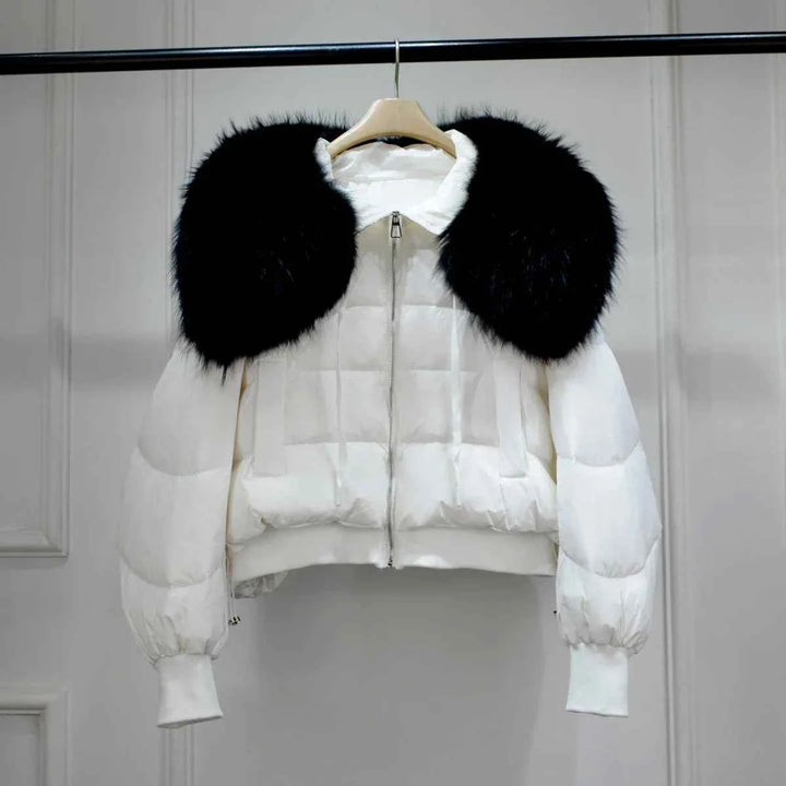 Women's Short White Duck Down Parka - Lightweight & Warm White 4