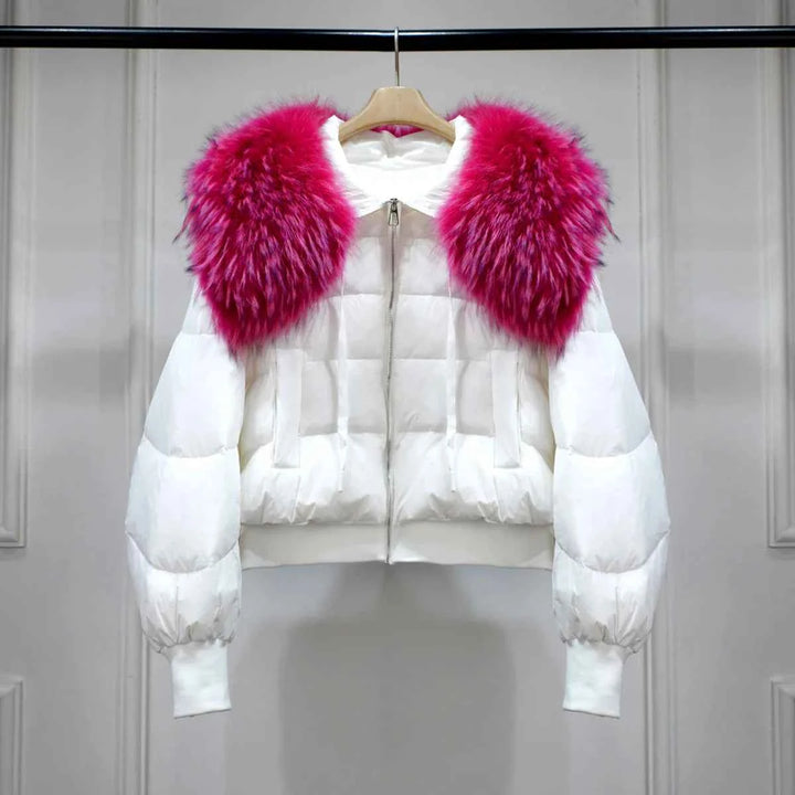 Women's Short White Duck Down Parka - Lightweight & Warm White 3