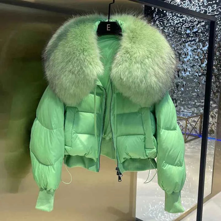 Women's Short White Duck Down Parka - Lightweight & Warm Green 1