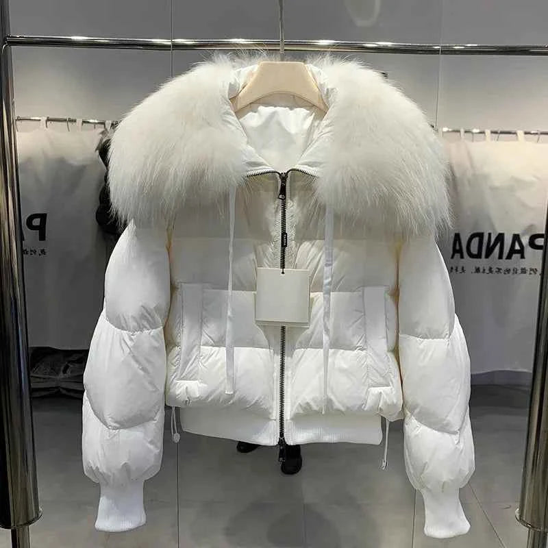 Women's Short White Duck Down Parka - Lightweight & Warm