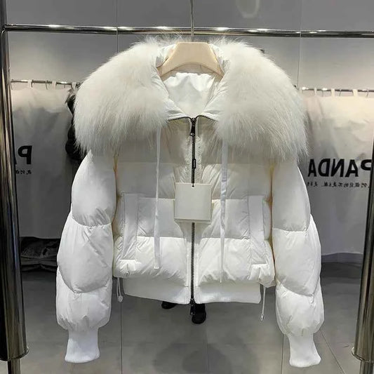 Women's Short White Duck Down Parka - Lightweight & Warm