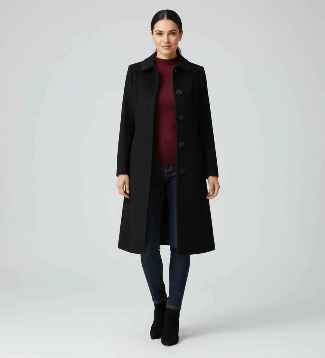 Women's Single Breasted Winter Trench Coat Black