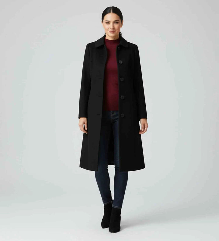 Women's Single Breasted Winter Trench Coat Black