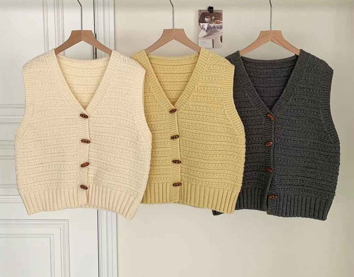 Women's Sleeveless Knitted Vest - Casual Style with Button Closure