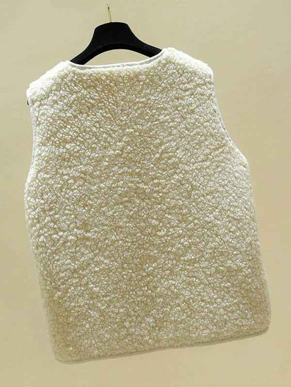 Women's Sleeveless Shearling Imitation Bodywarmer - Button Closure with Warm Lining
