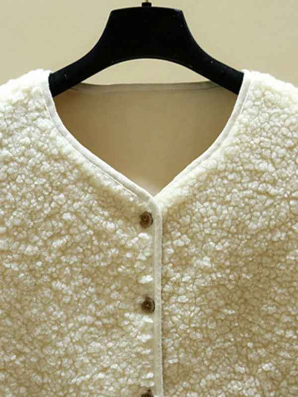 Women's Sleeveless Shearling Imitation Bodywarmer - Button Closure with Warm Lining